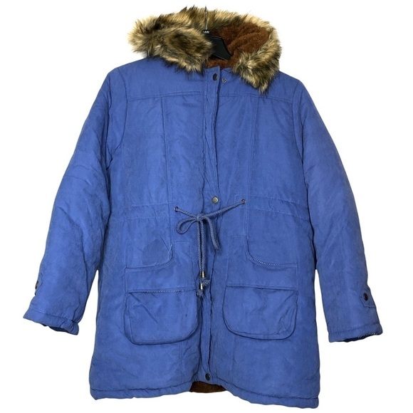 Nwt Grace Karin Blue Zip Front Parka Faux Fur Hooded Puffy Winter Coat - Size Xl - Picture 2 of 8